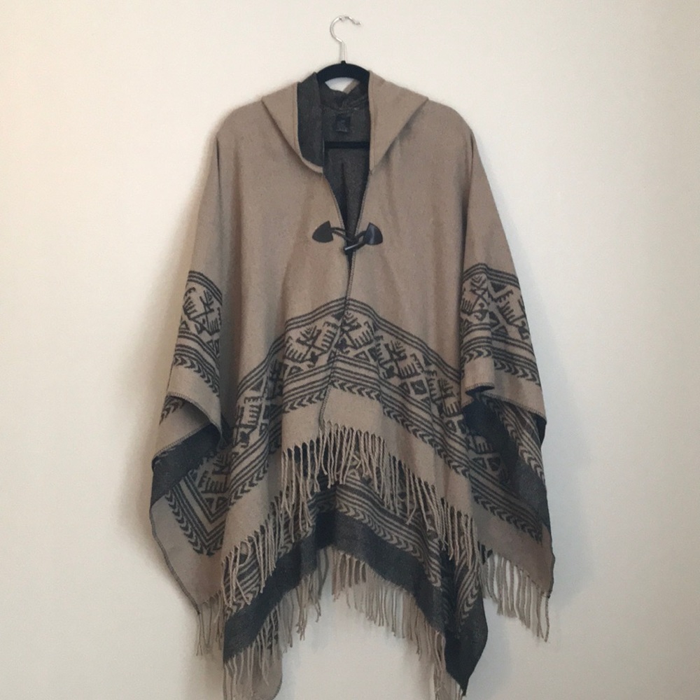 Boho fringe hooded poncho-  warm and cozy! OS